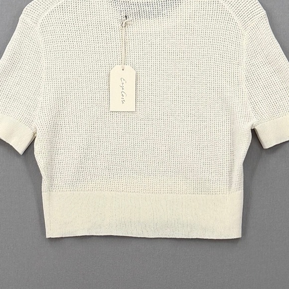 ENZA COSTA Linen Open Knit Cropped Cardigan Womens Medium Cream Short Sleeve NEW - Picture 9 of 14